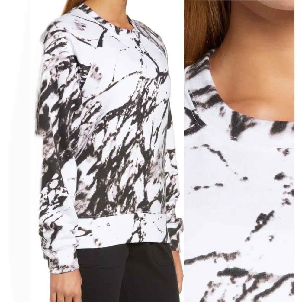 Zella Black White Blurred Ink Tie Dye Long Sleeve Active wear Sweat Shirt. Sz XS